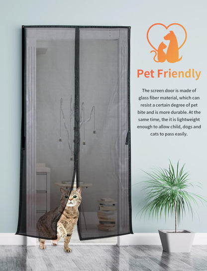 FEGO Magnetic Screen Door Fits Door Size 32"x80", Door Screen Itself Size 34"x81" Enjoy Breeze, Reinforced Fiberglass Mesh Anti-Tearing, Hands Free Entry, Pets & Kids Friendly for Patio/Front/Doorway
