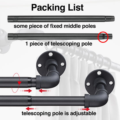 Industrial Curtain Rods - Matte Black Pipe Curtain Rod for Windows 48 to 84 inch - 1 Inch Heavy Duty Blackout Curtain Rod Set for Room Divider - Outdoor Rustic Wrap Around Curtain Rods for Patio