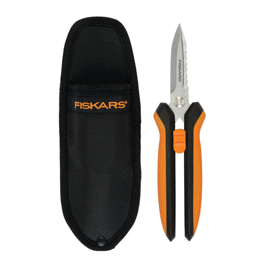 Fiskars Pruning Shears for Gardening, Multipurpose 8" Garden Shears with Sheath and SoftGrip Handle, Great for Cutting Nursery Pots, Bags, and Wire