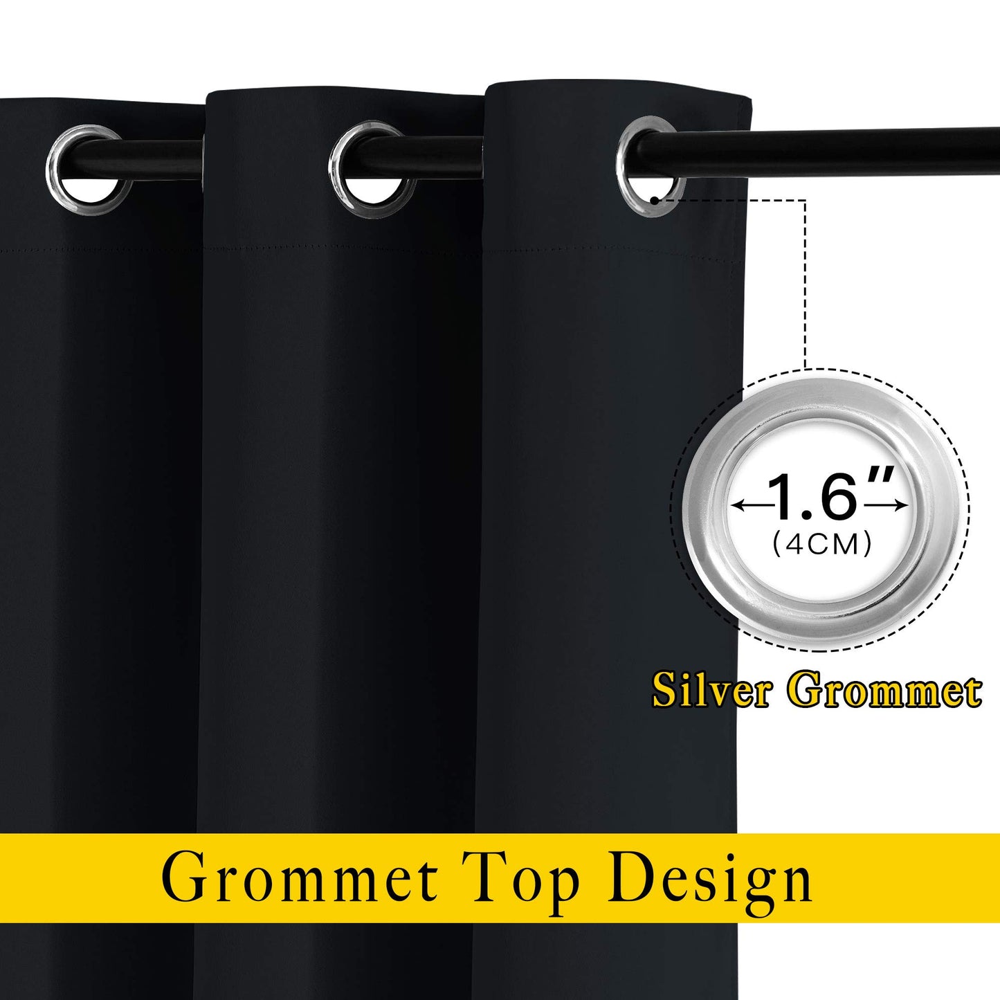 NICETOWN Blackout Curtains 2 Panels - Black Out Curtains 84 Inch Long,Insulated Curtains Room Darkening Grommet Curtains for Bedroom Living Room Windows (52 by 84 Inches,Black,Set of 2)