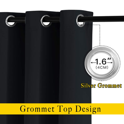 NICETOWN Blackout Curtains 2 Panels - Black Out Curtains 84 Inch Long,Insulated Curtains Room Darkening Grommet Curtains for Bedroom Living Room Windows (52 by 84 Inches,Black,Set of 2)