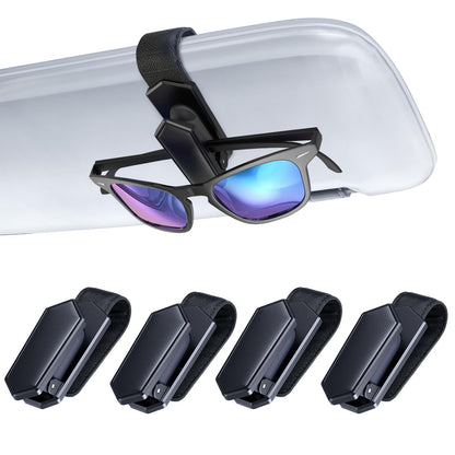 Veharvim One-Handed-Operation Sunglasses Holder for Car, Visor Sunglass Holder Clip (Black, 4 Pack)