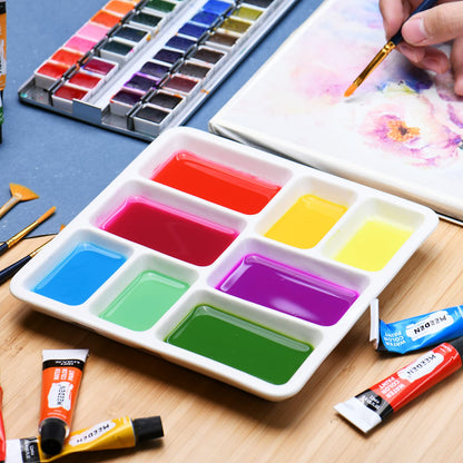 MEEDEN 8-Well Ceramic Artist Paint Palette, Square Porcelain Watercolor Palette, White Ceramic Mixing Tray for Gouache, Oil, Acrylic & Tempera Painting, 7''×7''× 0.8''