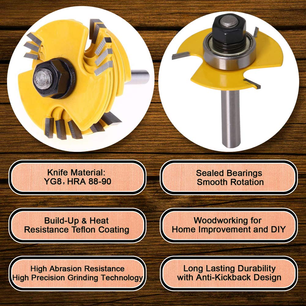 Bestgle 1/4 Inch Shank Slot Cutter Router Bits Adjustable 3 Wing Slotting Cutter Router Bit Set with 6 Different Cutting Lengths 5/64", 3/32", 1/8", 5/32", 3/16", 1/4" for DIY Woodworking
