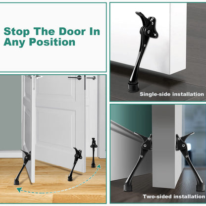 Door Stops, 6 Inch Kickdown Door Stopper with Non-Slip Rubber Tip, One Touch Heavy Duty Bottom Holder, Adjustable Metal Door Stop, 2 Pack, Black