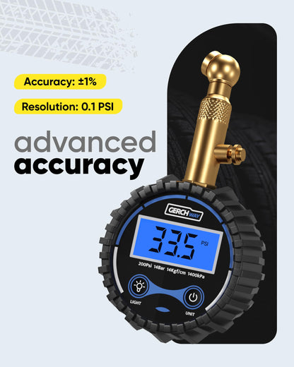 Digital Tire Pressure Gauge for Cars - Accurate Air Pressure Gauge for Tires with 360° Swivel Chuck - 200 PSI