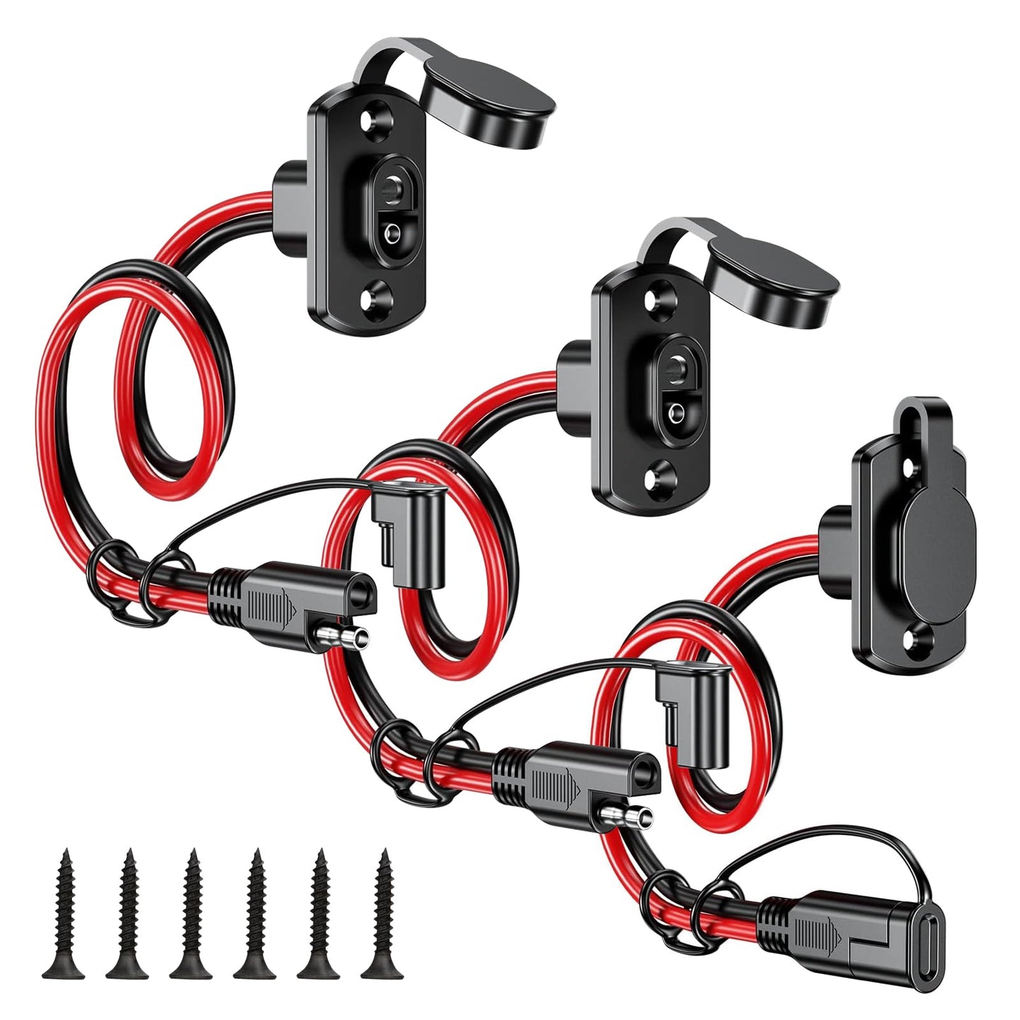 Linkstyle 3PCS SAE Quick Connector Harness, 1FT 12AWG SAE Adapter Male Plug to Female Socket Cable, Waterproof SAE Extension Cord, for Solar Panel Generator Battery Charger