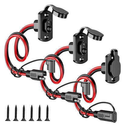 Linkstyle 3PCS SAE Quick Connector Harness, 1FT 12AWG SAE Adapter Male Plug to Female Socket Cable, Waterproof SAE Extension Cord, for Solar Panel Generator Battery Charger
