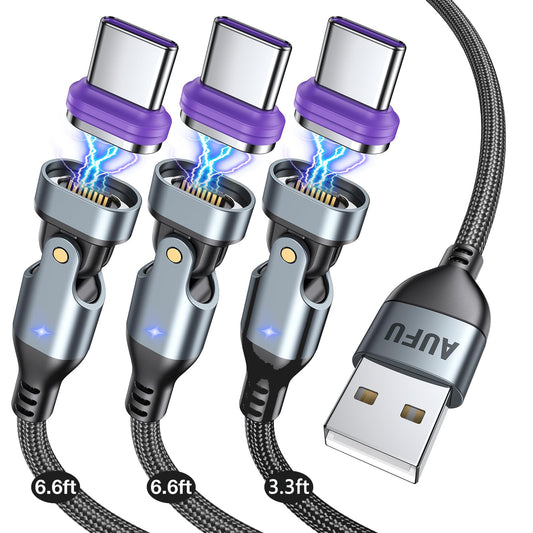 AUFU 16PIN Magnetic USB C Charging Cable (3Pack, 3.3/6.6/6.6ft), 180° Rotation Magnetic Charging Cable/Magnetic USB C Cable/Magnet Phone Charger/Date Transfer Cable for 1Phone16/15/Tablet/Laptop