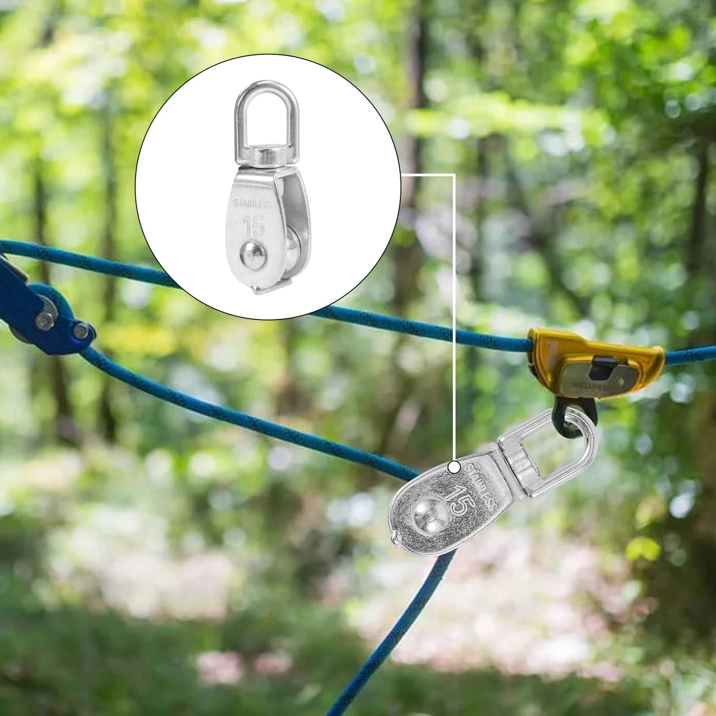 MUKCHAP 20 Pcs M15 Single Pulley Block, V-Shaped Wire Rope Crane Traction Fixed Wheel,Stainless Steel Pulley Bearing Single Wheel,Traction Pulley?high-Endurance Pulley, 35 Kg Load Capa