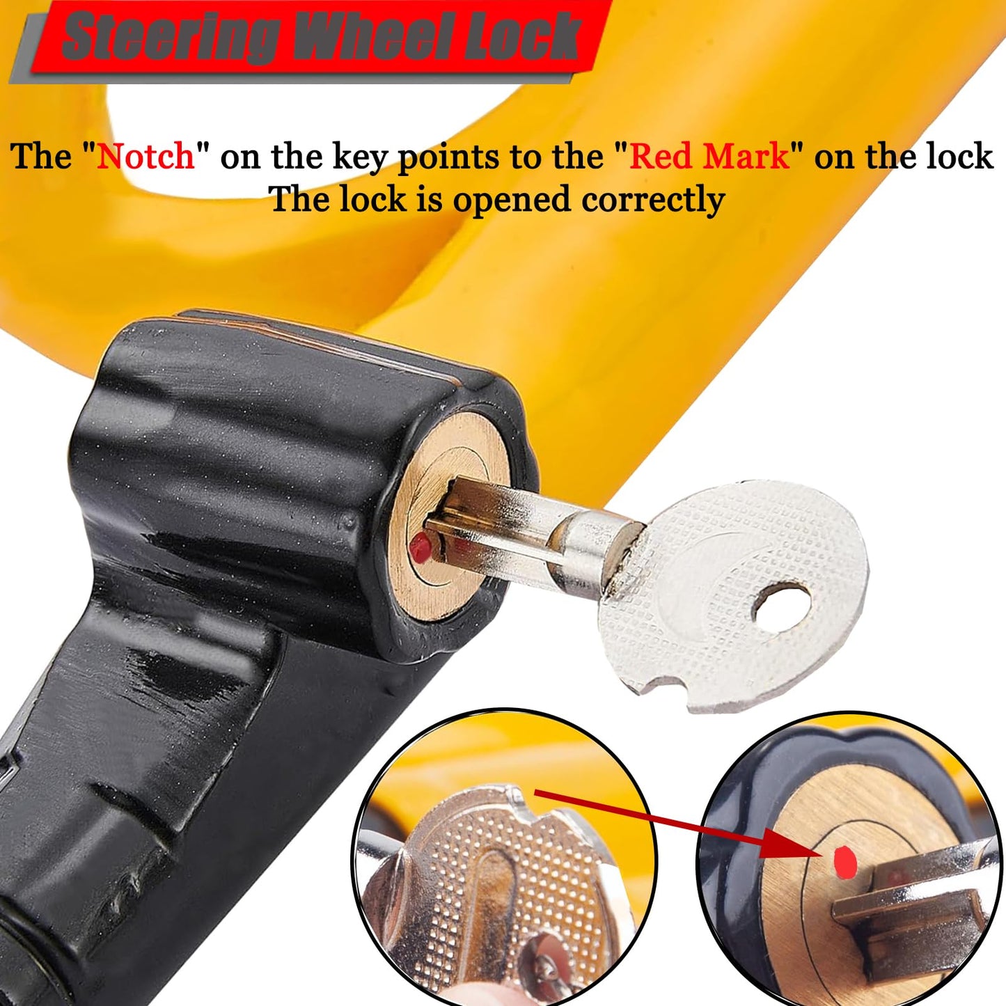 THASOK Car Steering Wheel Lock Anti-Theft Device, Upgraded Thicker Metal Pole High-Security Car Lock Universal, Adjustable The Club Steering Wheel Lock for Car/SUV/Truck/Van (Yellow)