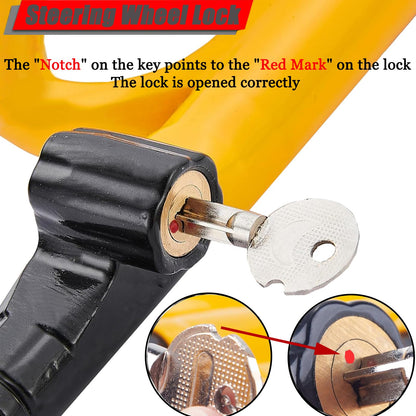 THASOK Car Steering Wheel Lock Anti-Theft Device, Upgraded Thicker Metal Pole High-Security Car Lock Universal, Adjustable The Club Steering Wheel Lock for Car/SUV/Truck/Van (Yellow)