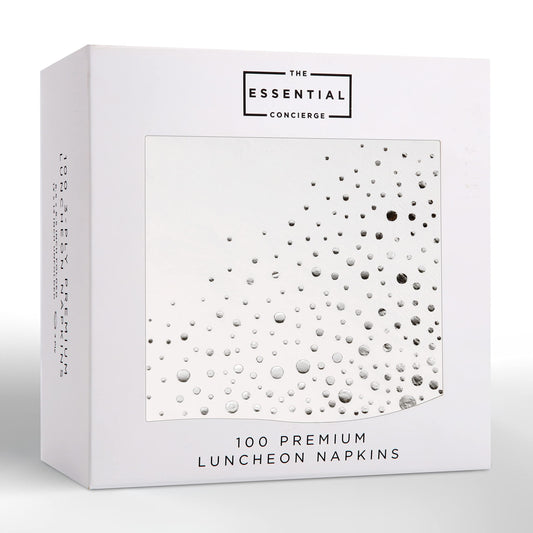Stylish 6.5 x 6.5 Inch Silver Napkins - 100 Pack of White and Silver Lunch Napkins - Add Sparkle to Your Event with Party Napkins - Disposable 3 Ply Wedding Napkins for Reception