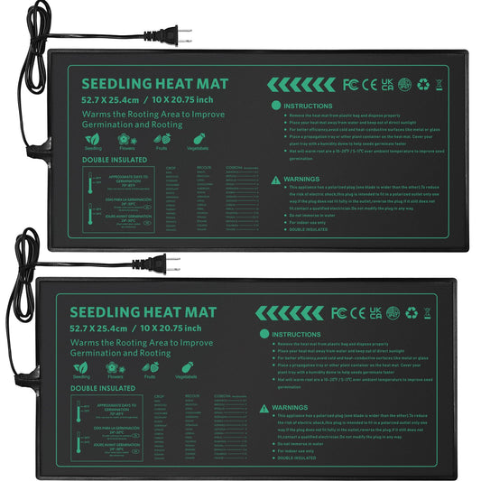 PETZOOKA Seedling Heat Mat 2 Pack 10"x 20.75" Durable Waterproof Plant Heating Pad for Germination, Indoor Gardening, Greenhouse