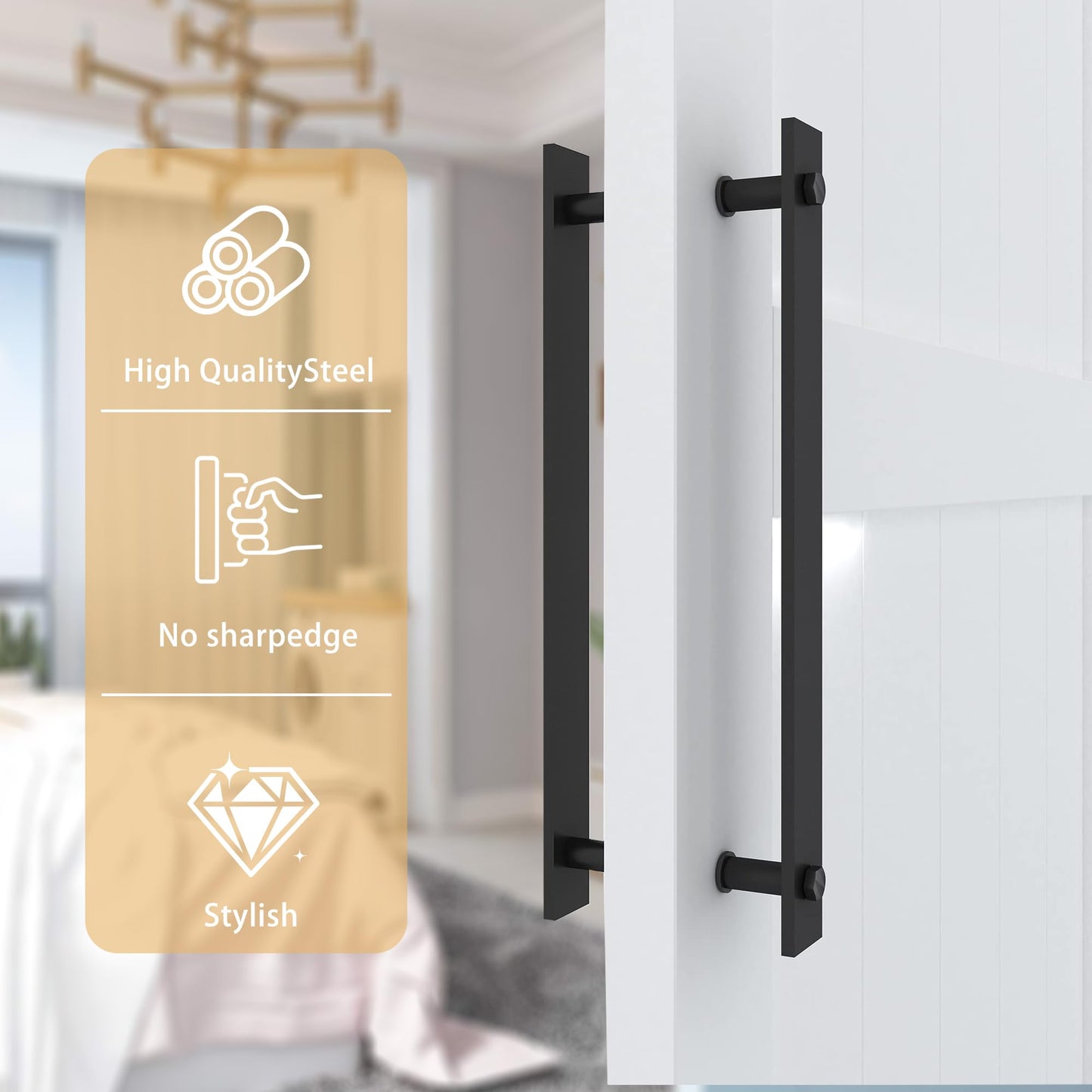 JUBEST 14'' Sliding Barn Door Handle Double Side Pulls Swing Door Handles, Side Mount Handles. Matte Black