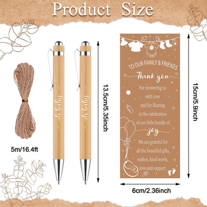36 Sets Baby Shower Favors for Guests Bamboo Retractable Ballpoint Pens Thank You Cards with Hemp Rope for Gender Reveal Party Game Prizes Souvenirs (Baby Shower)