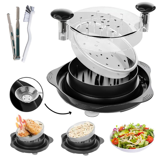 Chicken Shredder 12'' Large Chicken Breast Tool Twist Equipped with 4 Anti Slip Suction Cups and Brush&Food Tongs Visible Meat Masher Machine,Ergonomic Handle,Suitable for Meat & Vegetables (Black)