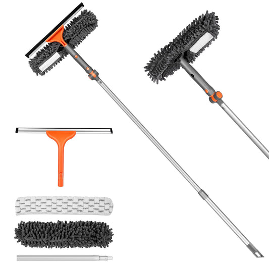 Chabatree Window Squeegee Cleaner Set 2-in-1 with Extendable Pole, Window Cleaning kit with Bendable Head for Glass for Car Indoor Outdoor High Windows（Kit1.0）