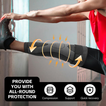 Kecartu 2 Pack Knee Braces for Men & Women, Long Full Leg Compression Knee Support Sleeves for Sports, Workouts, Running, Weightlifting, Basketball, Volleyball - Joint Knee Pain Relief, Black, L