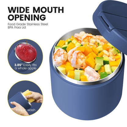 19 Oz Insulated Food Jar, Buckle Lid Wide Mouth Soup Jar, Leakproof Stainless Steel Lunch Container for School Office Travel, Blue
