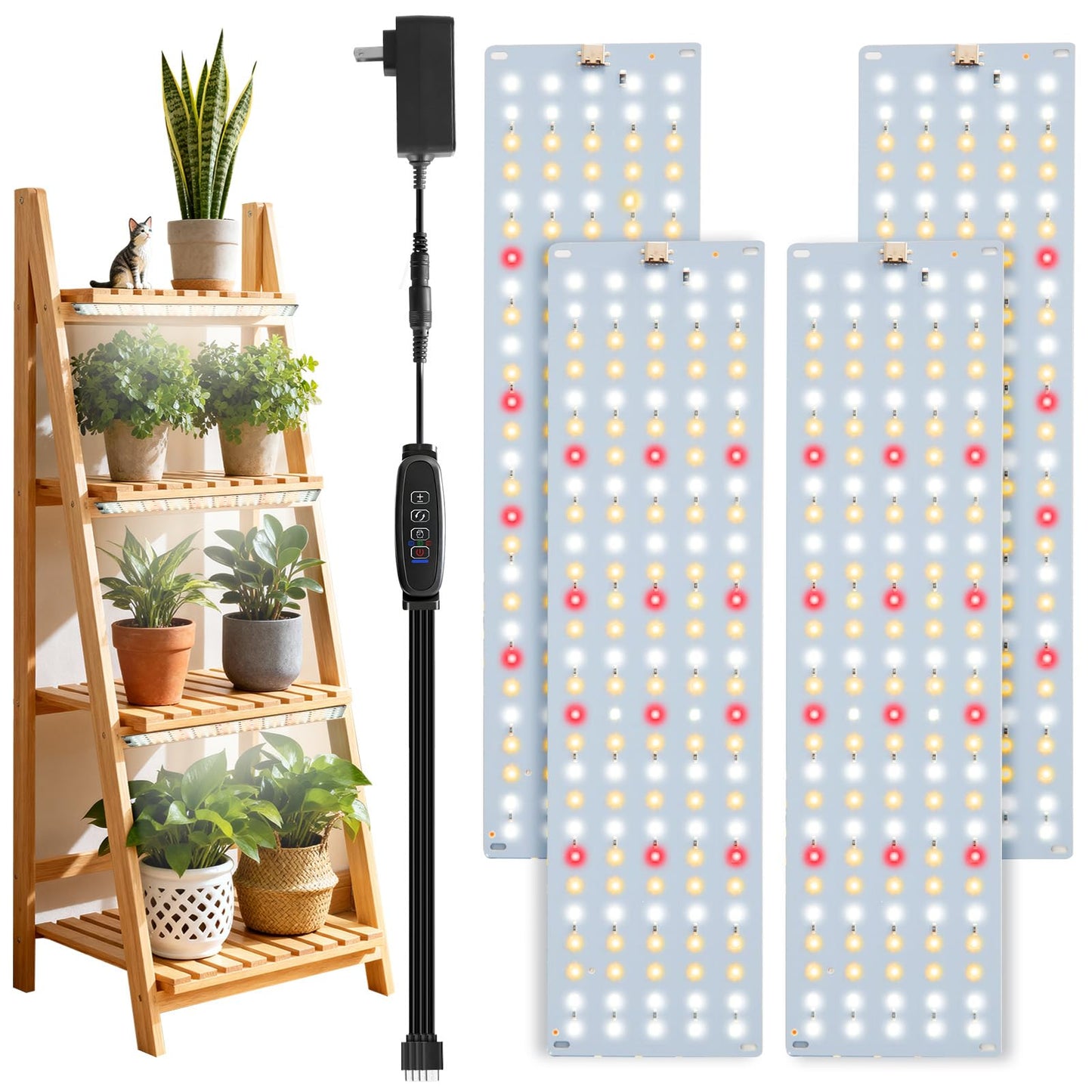 PlantaPulse Grow Lights for Indoor Plants, Ultra-Thin Panel, 540LEDs Full Spectrum, Auto On/Off Timer, 10 Dimmable Levels Plant Lights for Indoor Growing, 4 Pack