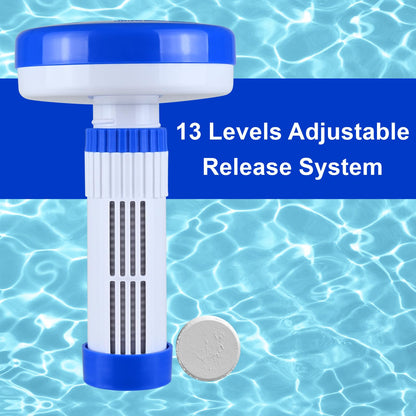Pool Chlorine Puck Floater - Premium Floater Dispenser for 1-1.3'' Chlorine or Bromine Tablets, Flow Control from 0 to 13, 7.9in Mini Bromine Dispenser for Pool, Hot Tub, Spa