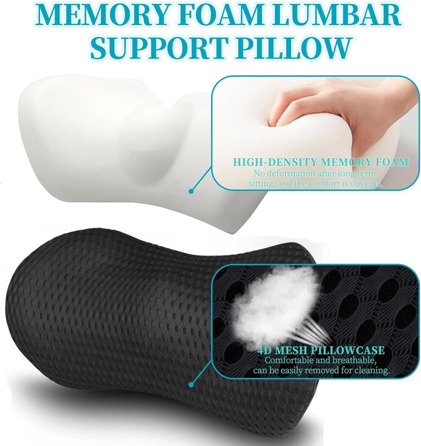 Lumbar Support Pillow,Memory Foam Back Cushion for Lower Back Pain Relief,Ergonomic Lumbar Support Cushion- for Car,Airplane,Office Chair (Black)