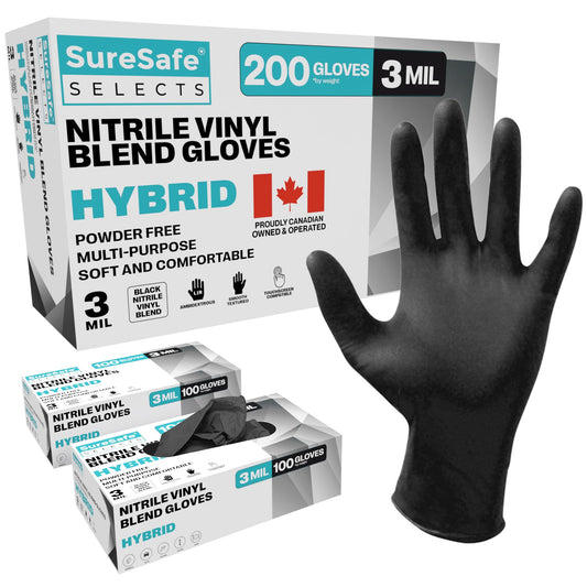 [200 Pack] SURESAFE 3 Mil Vinyl Nitrile Blend Black Large Disposable Gloves, Powder & Latex Free Dishwashing Gloves, For Food Prep, Drawing, Hair Dye, Kitchen, Painters, Cleaning, Butcher