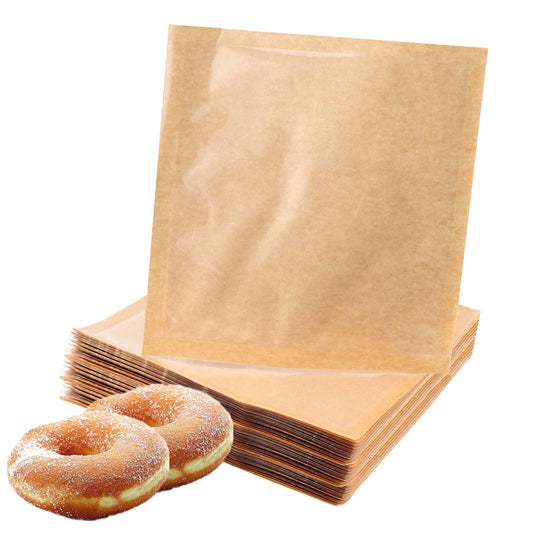PINGEUI 400 PCS Visible Bakery Bags with Window, 7.5 × 7.1 Inch Kraft Paper Donut Pastry Bags bakery bags, Heat-Sealable Grease Resistant Wax Paper Bags for Cookies, Sandwich, Treats