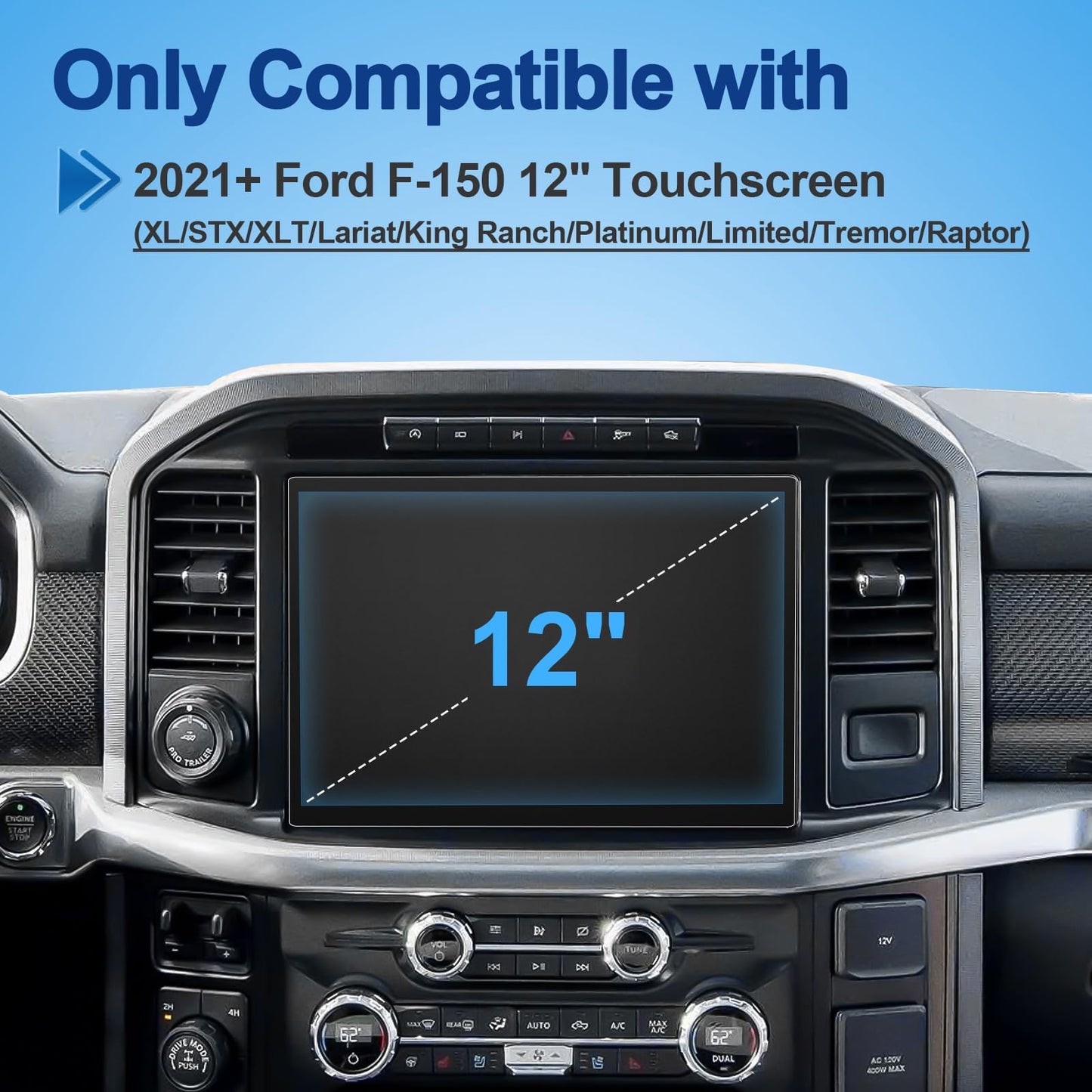 Coleya Anti-Glare Matte 2021-2026 F150 Screen Protector, for Ford F-150 (STX/XLT/Lariat/Tremor/King Ranch/Platinum/Limited/Raptor),9H Tempered Glass 2025 F150 Truck Accessories HD&Anti-Fingerprint 12"