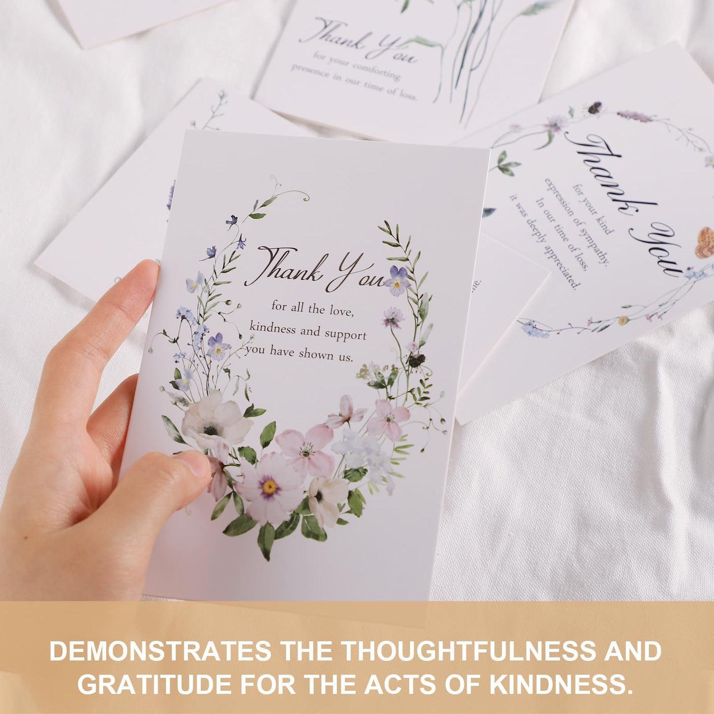 C2U Funeral Thank You Cards with Envelopes 4"x6",Stickers & Message Inside - Wildflower Bereavement Sympathy Thank You Cards for Funeral Family Friends Loved Ones (50 Wildflower Cards)