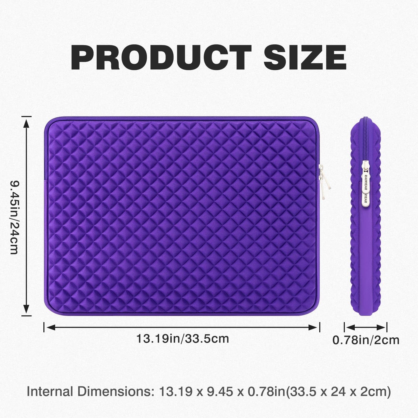 RAINYEAR 13 Inch Laptop Sleeve Diamond Foam Case Bag Compatible MacBook 14", 13.3" MacBook Air/Pro A3449 A3113 A3240 A2681 A2337 A2338 & for 13.3" PC Notebook Chromebook (Purple)
