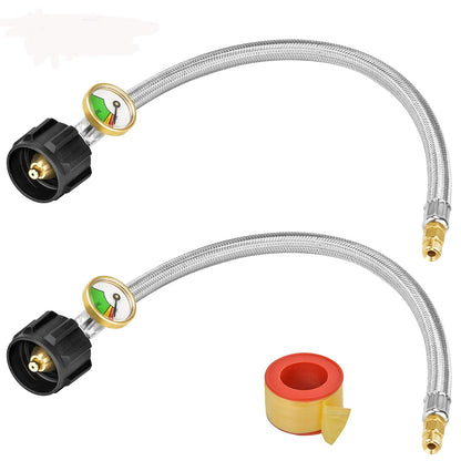 Stanbroil 15" RV Propane Pigtail Hose with Gauge for 2-Stage Auto Changeover Regulator, Stainless Steel Braided Hose with 1/4" Inverted Male Flare, 2PCS