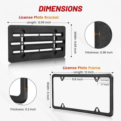 RED WOLF License Plate Bracket Holder with Stainless Steel Plate Frame Kit, Front Bumper Universal Fit Vehicles Truck Mount Holder Adapter Tag Lock Screws Caps Nuts Wrench