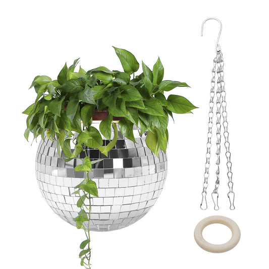 Anxingo Disco Ball Planter with Chain, 6" Hanging Disco Ball Planter with Chain Mirror Disco Plant Holder Plant Pot Hanging Flower Pot Gardening Pots for Indoor Outdoor Plants, 6 inch, Sliver