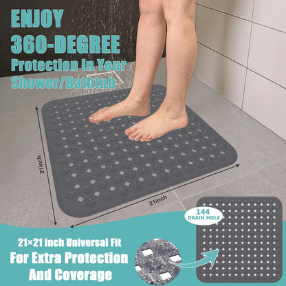 Non Slip Shower Mat Square: Mildew Resistant Shower Anti Slip Mat with Drain Holes - 165 Suction Cups Shower Floor Anti Slip Mat for Stall