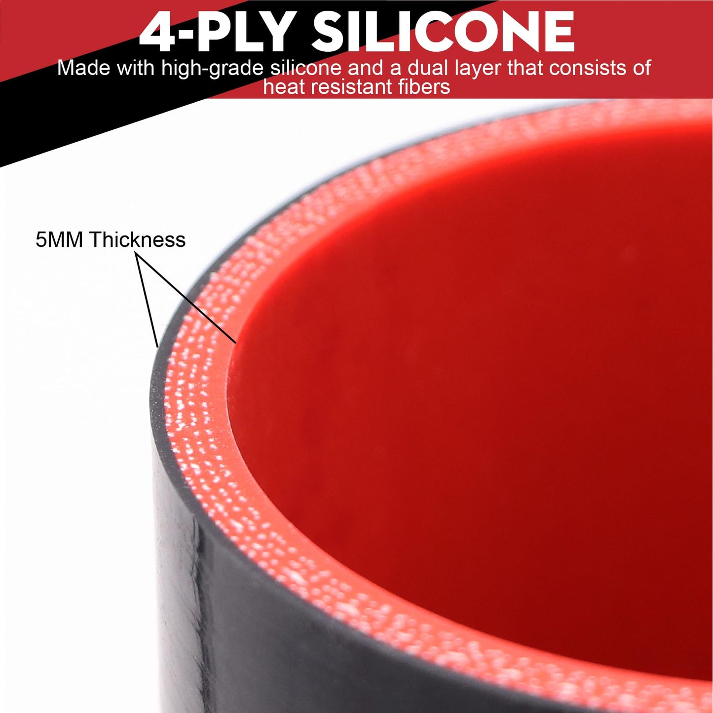 Taigoehua ID 3inch 4-Ply Straight Coupler Silicone Hose 5mm thickness 12inch Length with 2*Stainless Steel T-clamps (3inch(76mm))