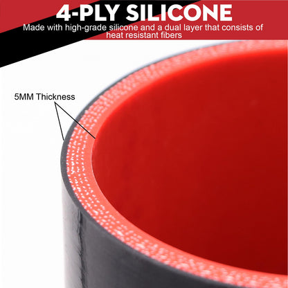 Taigoehua ID 3inch 4-Ply Straight Coupler Silicone Hose 5mm thickness 12inch Length with 2*Stainless Steel T-clamps (3inch(76mm))