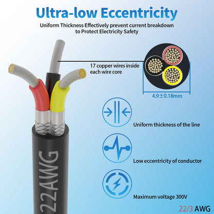 22 Gauge 3 Conductor Shielded Wire 25FT, UL2464 22 AWG 3 Core Cable Tinned Copper Stranded 22/3 CNC Wire for CNC VFD Spindle, Stepper Motor, 3D Printer, Sound, Speaker, Signal Transmission, etc.