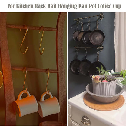 Solid Copper Brass S Hooks - 20 Pack, Pan Pot Holder Rack Hangers Round-End Gold S Shaped Hooks for Hanging Coffee Mugs Kitchenware Utensils Rail Jeans Pants Clothes Bags Plants
