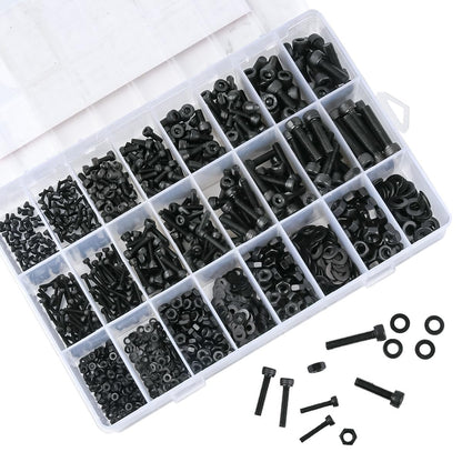 TIMESETL 1760pcs M2 M3 M4 M5 Metric Screw Assortment, Grade 12.9 Alloy Steel Hex Socket Screws Bolt with Hex Nuts Washers, Black Metric Screw Kit with 4PCS Hex Wrenches
