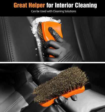 YeewayVeh 2PCS Leather Cleaning Brush, Horse Hair Brush for Car Leather Seat, Fabric, Shoes and Furniture, Soft Detailing Brush for Carpets, Seat Belts and Car Interior