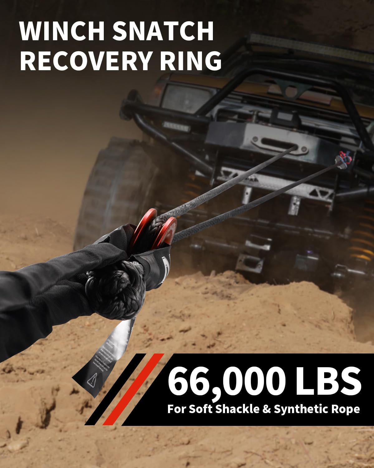 DAYDOOR Winch Snatch Recovery Ring, 66,000 lbs Breaking Strength (33,000 lbs WLL), Compatible with Soft Shackle and Synthetic Rope for SUV UTV ATV Truck Off-Road Recovery(Red)