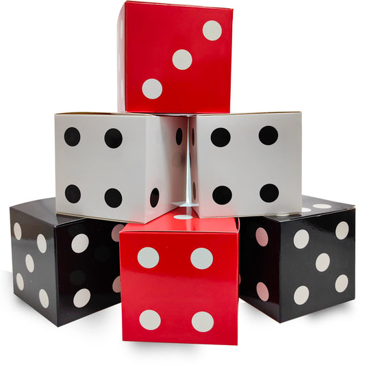 12 Pcs Dice Favor Boxes 6 x 6 x 6 Inch dice Boxes Bulk for centerpieces Casino Party Decorations Game Night Decorations Casino Themed Party Goodie Boxes Gift Box (Black, White, Red)