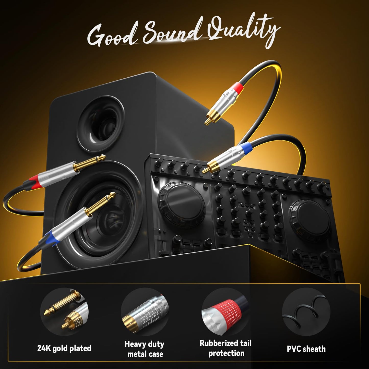 Tisino RCA to 1/4 Cable, Dual RCA to Dual 1/4 inch TS Stereo Audio Interconnect Cable Patch Cords - 6.6 feet