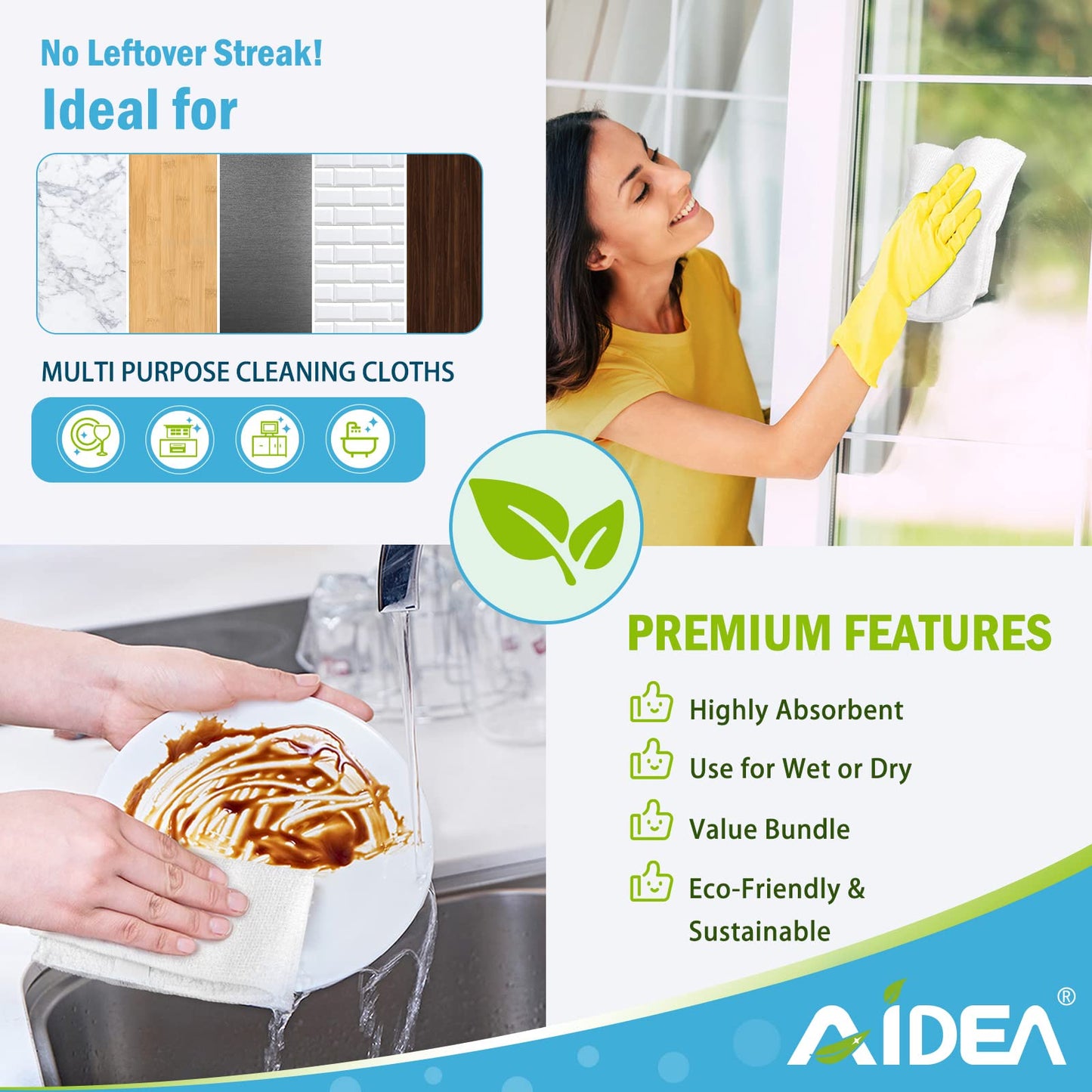 AIDEA Microfiber Cleaning Cloths White-50PK, Absorbent Cleaning Rags, Lint-Free Rags, Dust Cloth, Microfiber Towels Wash Cloth Dish Towels-11.5"x 11.5"