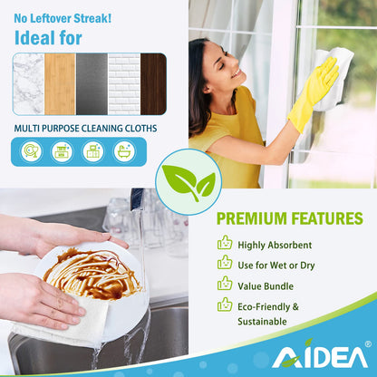 AIDEA Microfiber Cleaning Cloths White-50PK, Absorbent Cleaning Rags, Lint-Free Rags, Dust Cloth, Microfiber Towels Wash Cloth Dish Towels-11.5"x 11.5"