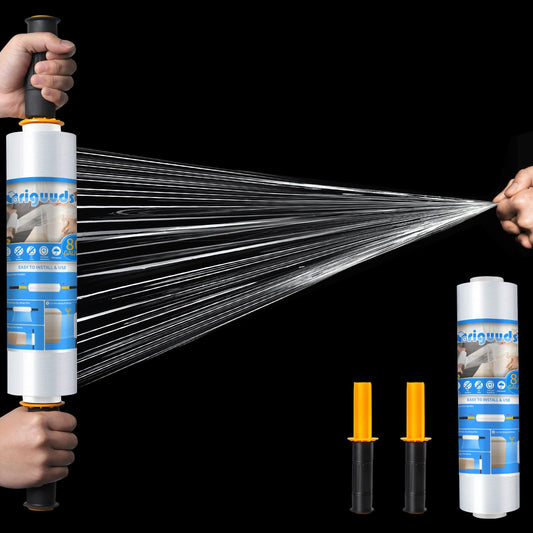 Origuuds Stretch Film, 80 Gauge Stretch Wrap with Handles, Industrial Strength Plastic Wrap for Moving, Pallet Wrap, Packing, Furniture Wrapping, Luggage (Clear/15 Inch x 1000 Feet, 1 Roll)