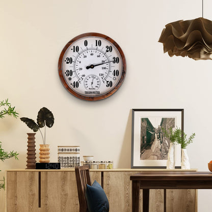 Indoor Outdoor Thermometer Hygrometer - 25.4cm Outdoor Thermometers Large Number, 2 in 1 Thermometer Hygrometer, No Battery Needed Large Outdoor Thermometers for Patio (Brown)