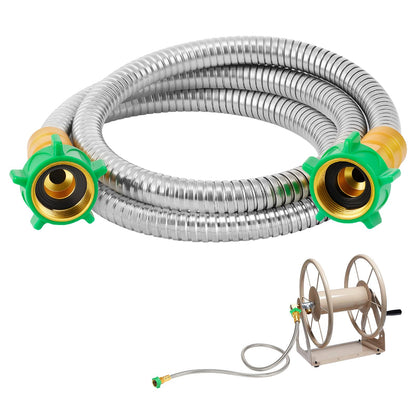 Beeplove 5ft Stainless Steel Female to Female Garden Hose with Double Connectors, Sunlight Resistant, High Water Flow, 3/4GHT Thread, Silver, 1 Pack